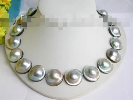 

Free Shipping >>>22MM 100% NATURAL GRAY SOUTH SEA NABE PEARL NECKLACE j5046