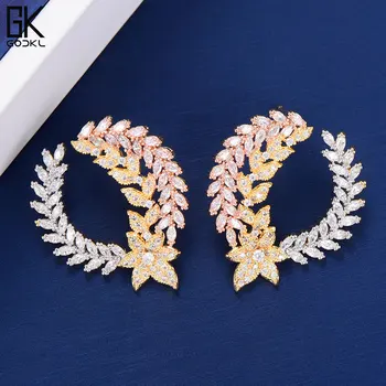 

GODKI Trendy Luxury Flower Wreath Leaf Stud Earrings For Women Wedding Cubic Zircon Crystal African Dubai Bridal Earrings