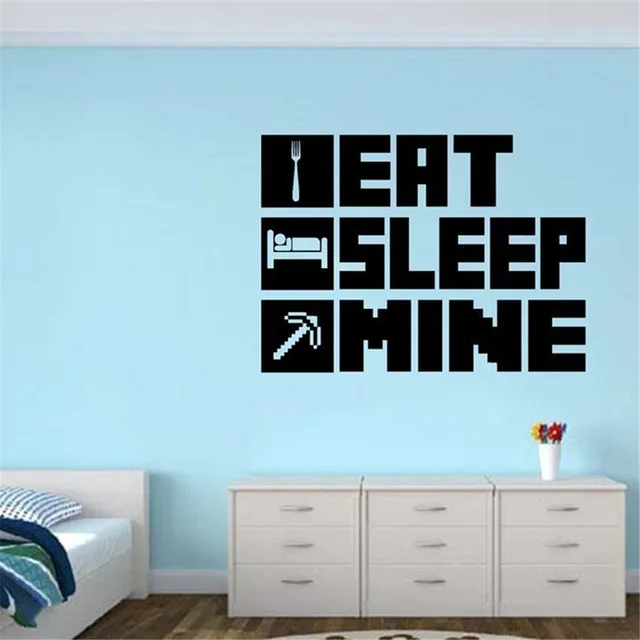 

Free shipping creative home decor Minecraft EAT SLEEP MINE Gamer Removable PVC Vinyl Wall Sticker Decor