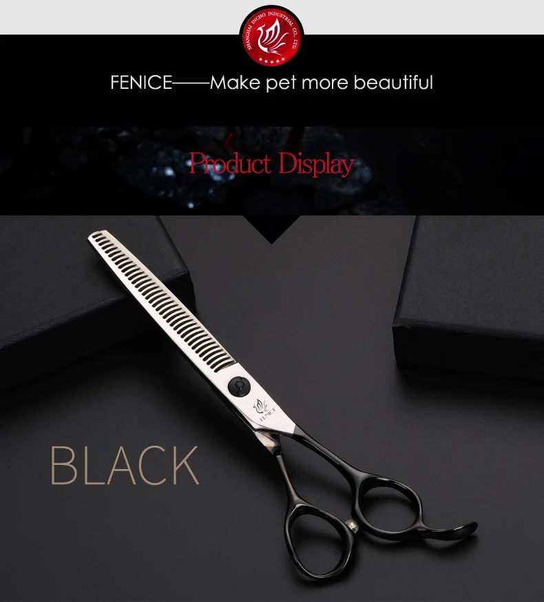 Fenice 6.5 inch Gold/Black Professional Dog Thinning Scissors Japan 440C Pets Hair Shears Thinning Rate 45