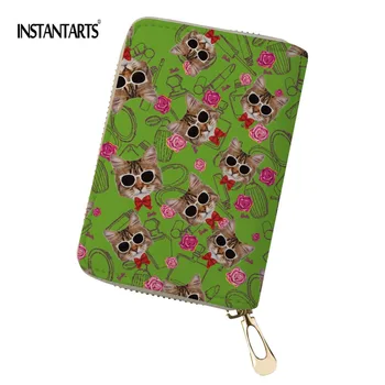 

INSTANTARTS Fashion Brand Cards Holder Bag Cute Sunglasses Cat Print Leather for Girls Women Convenient Card Purse 18 Bits Slots