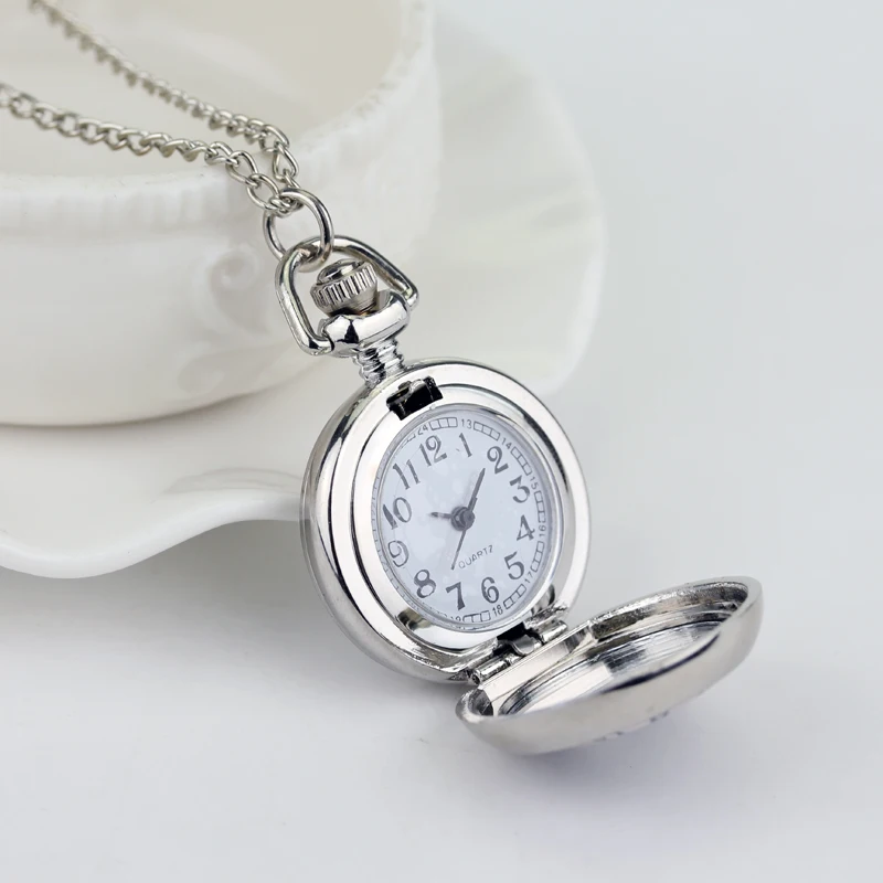 Алиса в стране чудес тема серебро кварцевые карманные часы Винтаж кролик Fob часы для женщин и детей ожерелье подарок на год