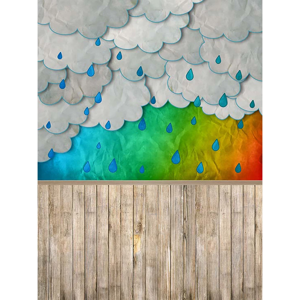 Allenjoy Fotografi Latar Belakang Kartun Kayu Hujan Awan Colorful