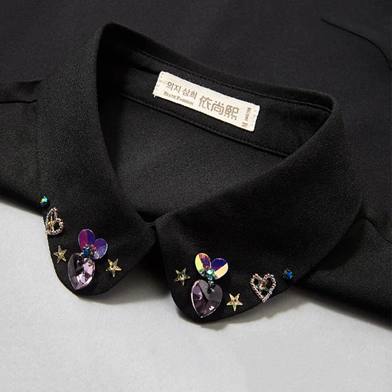 

Vintage Beading Fake Collar Women Detachable Collars 2018 Fake Collar Shirt For Women Chiffon Collar Necktie Kraagje Nep Dames