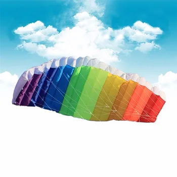 

1PC Dual Line Stunt Parafoil Parachute Rainbow Sports Beach Kite with 2pcs 30m Nylon Flying Lines Outdoor Tools