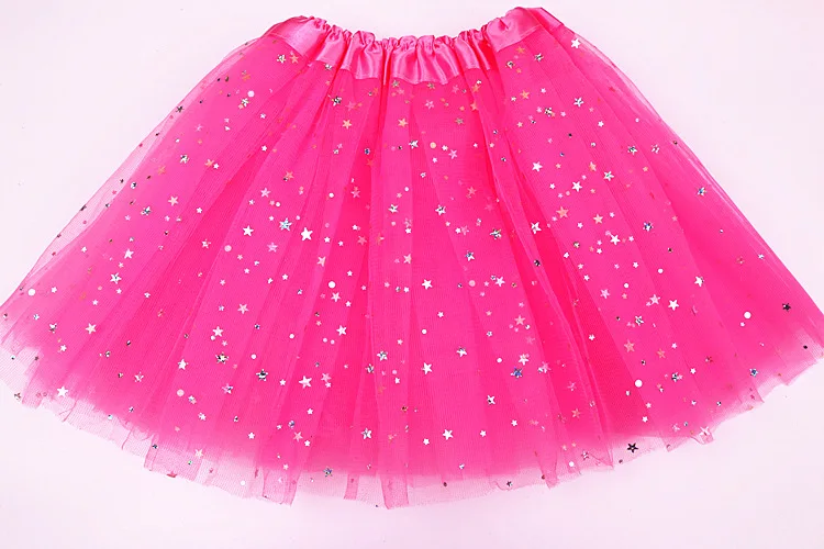 YWHUANSEN Пышная юбка с милыми звездами и блестками для девочек трехслойное бальное платье с блестками для детей, балетная юбка-пачка, пышная юбка - Цвет: Hot Pink