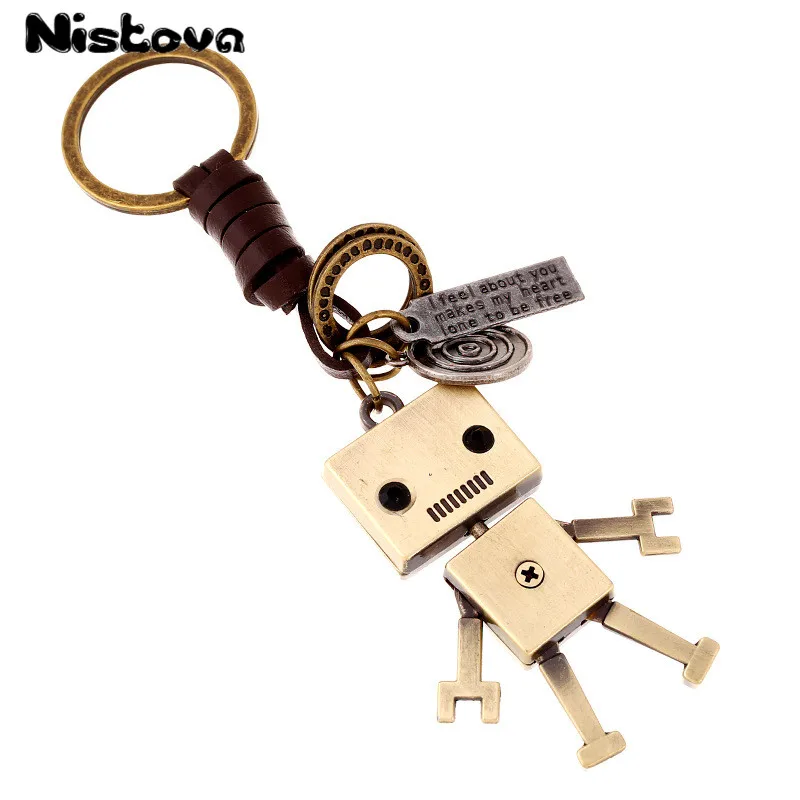 

Fashion Retro Robot Pendant Alloy Case Tag Accessories Creative Weaving Mini Pendant Unisex Leather Pendant Unique Gift