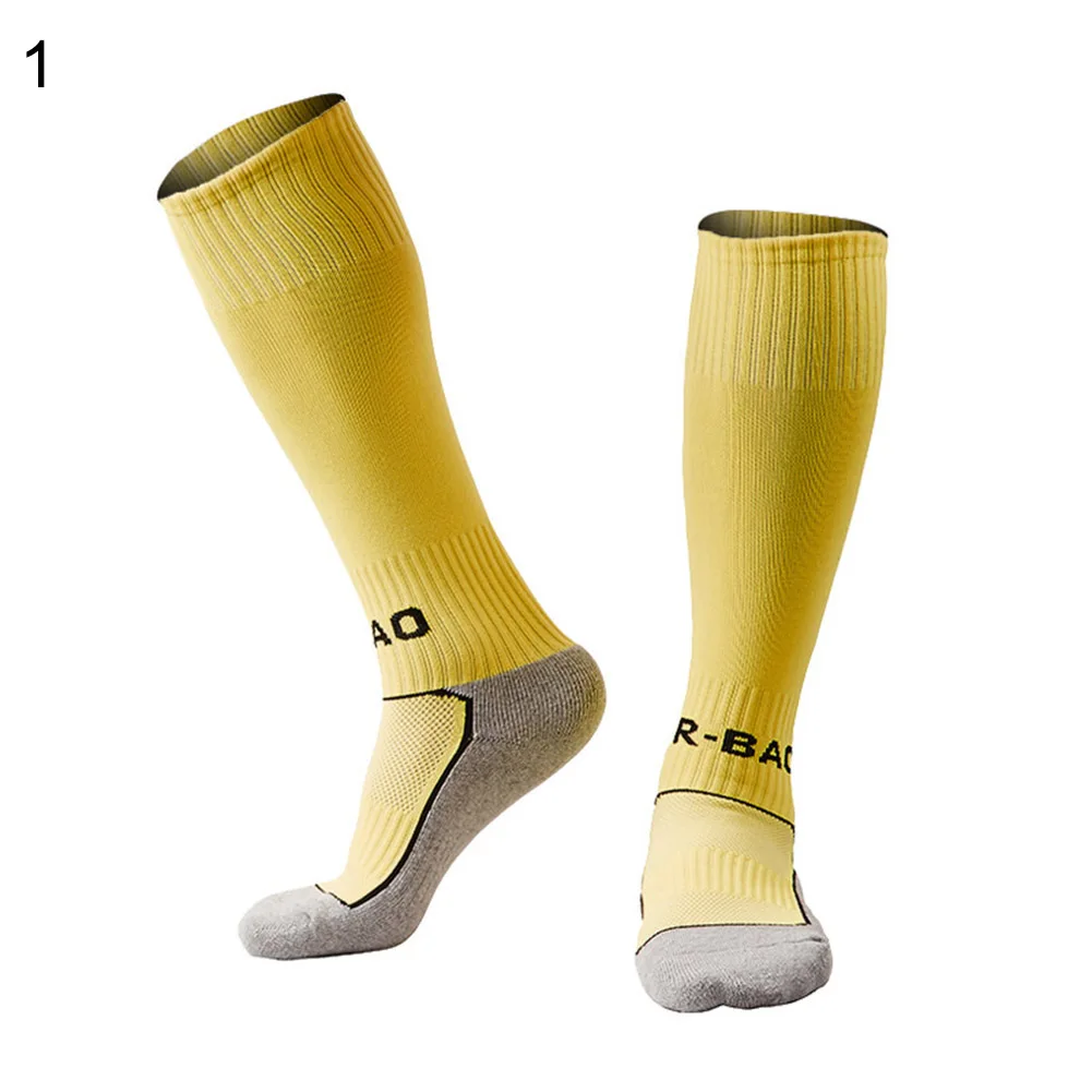 Новые детские унисекс дышащие компрессионные эластичные футбольные спортивные длинные носки - Цвет: Цвет: желтый