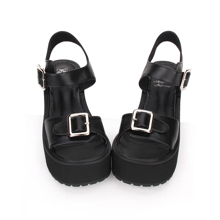 Обувь на платформе в готическом стиле «лолита» с принтом Ангелика сандалии в стиле Лолиты на танкетке в стиле панк Размеры 35-46 8477 - Цвет: Черный