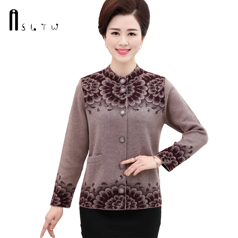 New Arrivals Womens Casual Stand Neck Cashmere Cardigan Spring Autumn Women Print Plus Size Sweater Outwear Coat plus size M 3XL