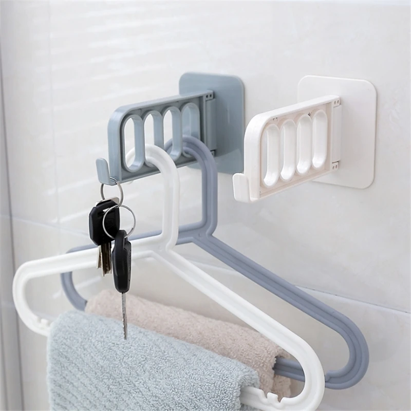 4 Hole Hook Holder Wall Mount Foldable Clothes Hanger Organizer Self