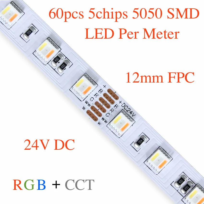

5m a roll/ a lot, led rgb + CCT +ww+cw 5050 5chips LED flexible strip light, 60pcs 5050 led per meter, 24v