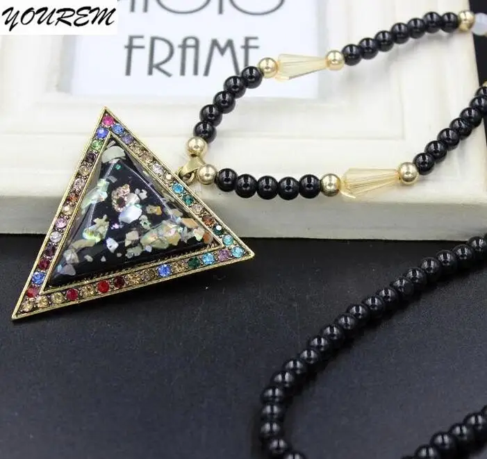 

long chain black beads buddha triangle pendant necklaces for women wj413