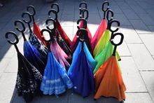 100pcs New long-handle solid color non-automatic two layers inverted umbrellas DHL Fedex Free Shipping