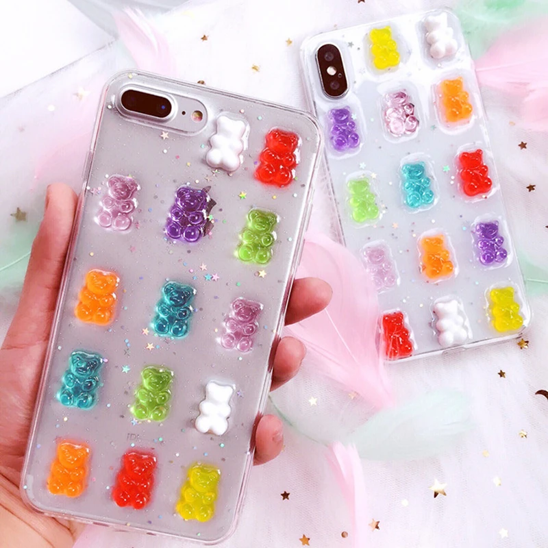 

KEXIN Candy Bear 3D Design Phone Case For iphone XR XS MAX X Case Glittle Clear Soft Back Cover For iphone 7 8 6 Plus Anti-knock