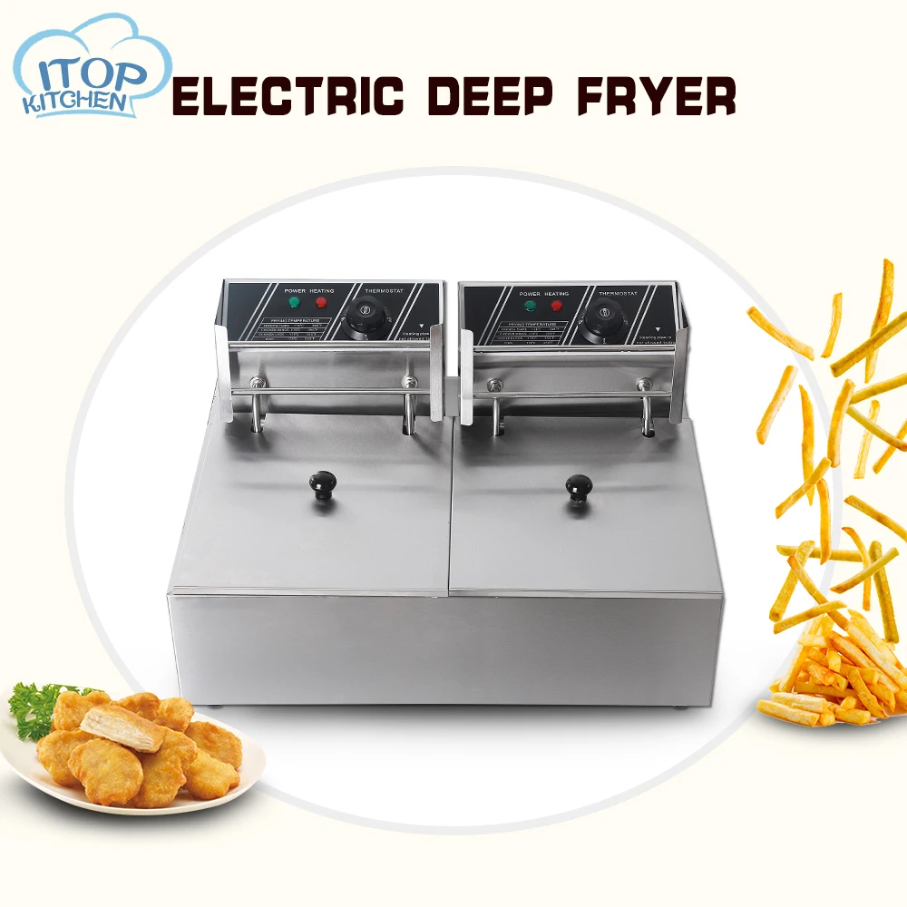 

2 Tank Electric Deep Fryer Machine 16L Commercial Fryer Stainless Steel French Fries Chicken Frying Machine Food Proccess