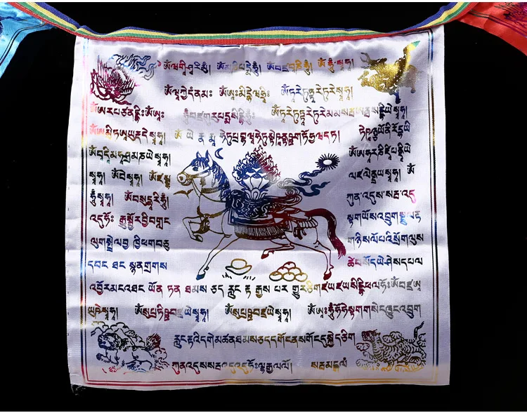 Новые Тибетские буддийские 5 элементов с золотым принтом ветер лошадь молитвенные флажки, 3,5 м шелковая ткань Longda висячее украшение стример флаги