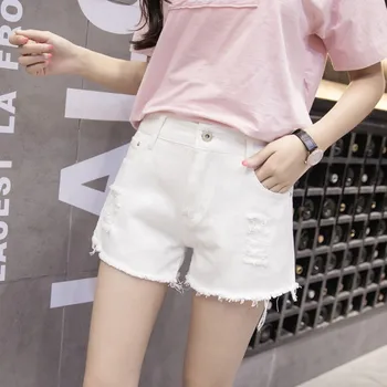 

Shredded Denim Shorts 2019 New Korean High waist Loose Student Raw Wide leg Hot Pants Color: White Black Light blue Dark blue