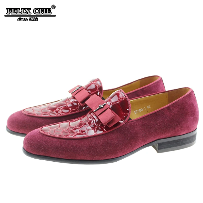 

HIGH GRADE RED COLOR LUXURY MEN WEDDING SHOES GENUINE LEATHER SUEDE LEATHER PATCHWORK BOW TIE FLATS SHOES MEN PARTY CAUSAL SHOES