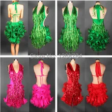 Красный, желтый, синий, зеленый, черный, бирюзовый костюм для бальных танцев Одежда для танцев платье для латинских танцев женское платье для девочек латинский бахрома