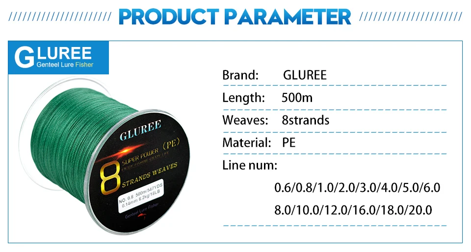 GLUREE 500M547Yards 8 Stands PE Line Braided Fishing Line 100% PE Multifilament Fishing Line Super Strong High Quality 13-200LB (9)