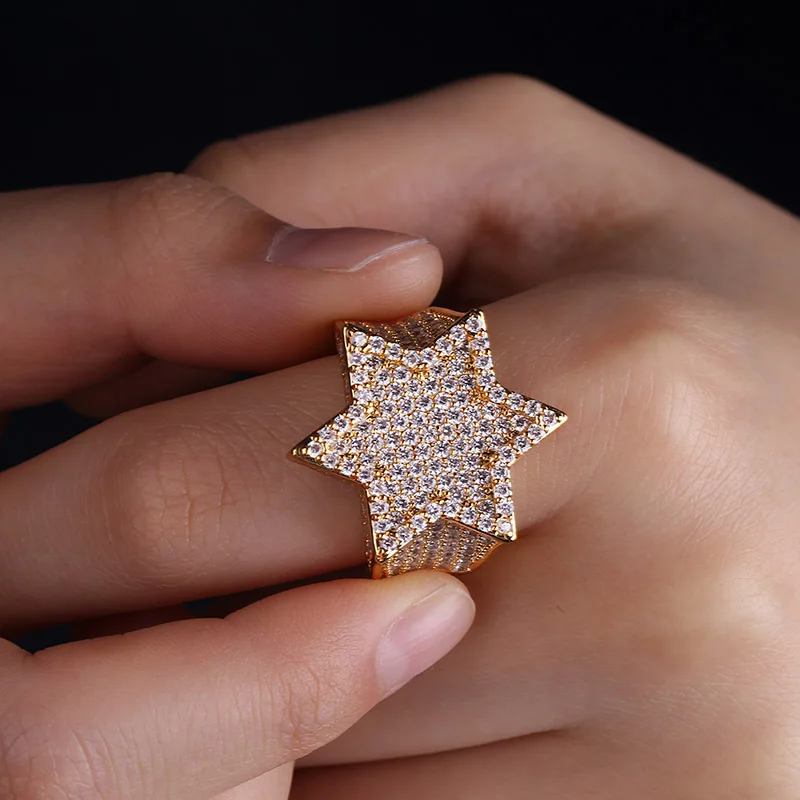JINAO, новинка, серебряное кольцо STRA Blcak цвета, пятиконечная звезда, кольцо с микро покрытием, Большой Циркон, блестящее кольцо на палец в стиле хип-хоп для мужчин и женщин, подарок