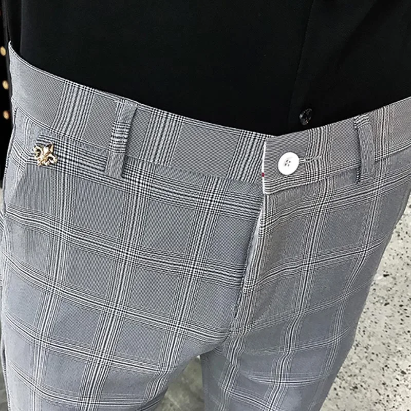 2019 New Summer Men'S Business Casual Nine Pants Pants Groomsmen Party Host Must-Have Versatile Men'S Plaid Trousers