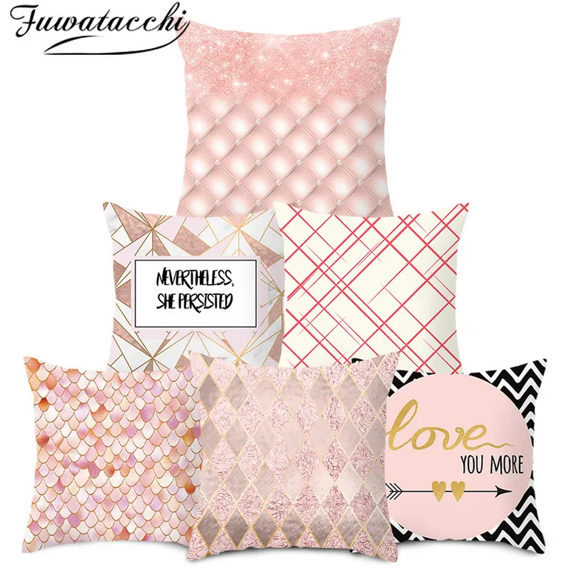 

Fuwatacchi Geometric Cushion Cover Splicing Wave Point Decorative Pillows Cover for Bed Sofa Polyester Throw Pillowcases 45*45
