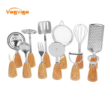 

VOGVIGO Stainless Steel Smile Face Multi-function Wooden Handle Kitchen Dining Bar Cooking Tool Vegetables Tool For Kitchen