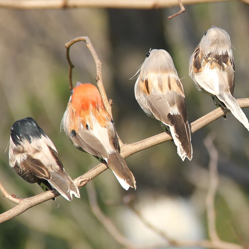 12pcs Creative Imitation Sparrow Bird Garden Decoration Artificial Foam Feather Simulation Animals Home Outdoor Ornaments Prop