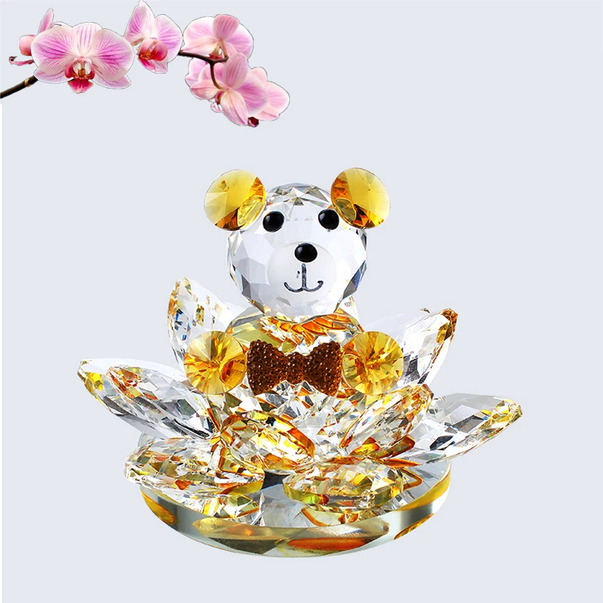 K5 Кристальный цветок лотоса маленькая фигурка медведь миниатюрный фэншуй украшения для дома аксессуары современные свадебные подарки