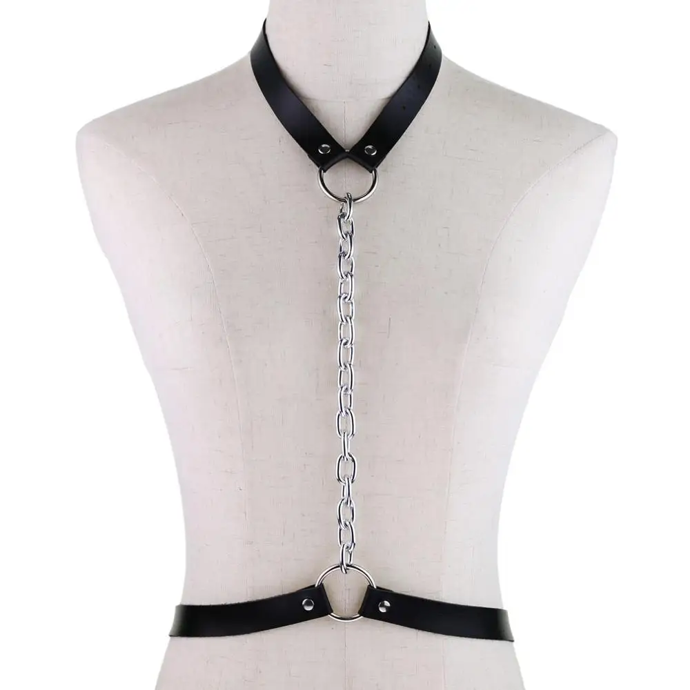 2019 New Punk Leather harness goth body chain belts for women Bondage Cage Gothic straps Chain Necklace jewelry rave outfit