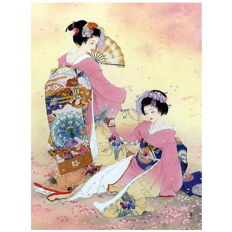 cheap Diy 5d Diamond Embroidery Japanese woman portrait full Diamond Painting Cross Stitch kits rhinestones pictures by number ZP 267