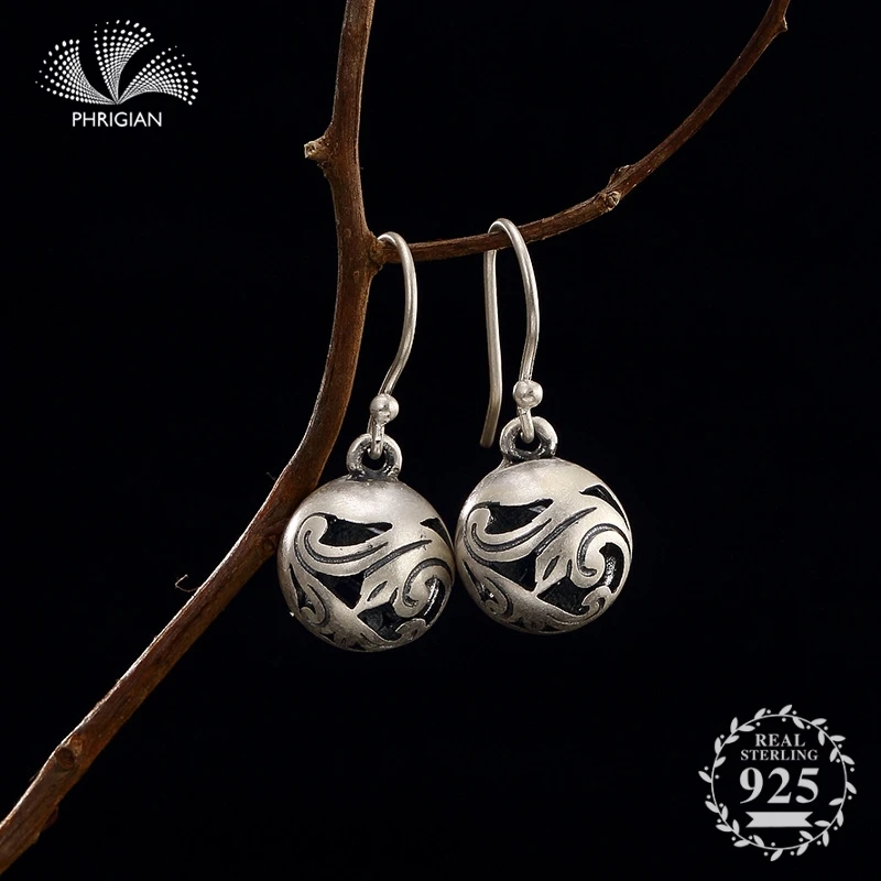 

NOT FAKE S925 Fine Jewelry Earrings 925 Sterling Silver Women Handmade Vintage Nature Retro Exquisite Thai Beads ball drop