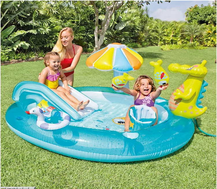 inflatable family baby mushroom pool with water slide (1)