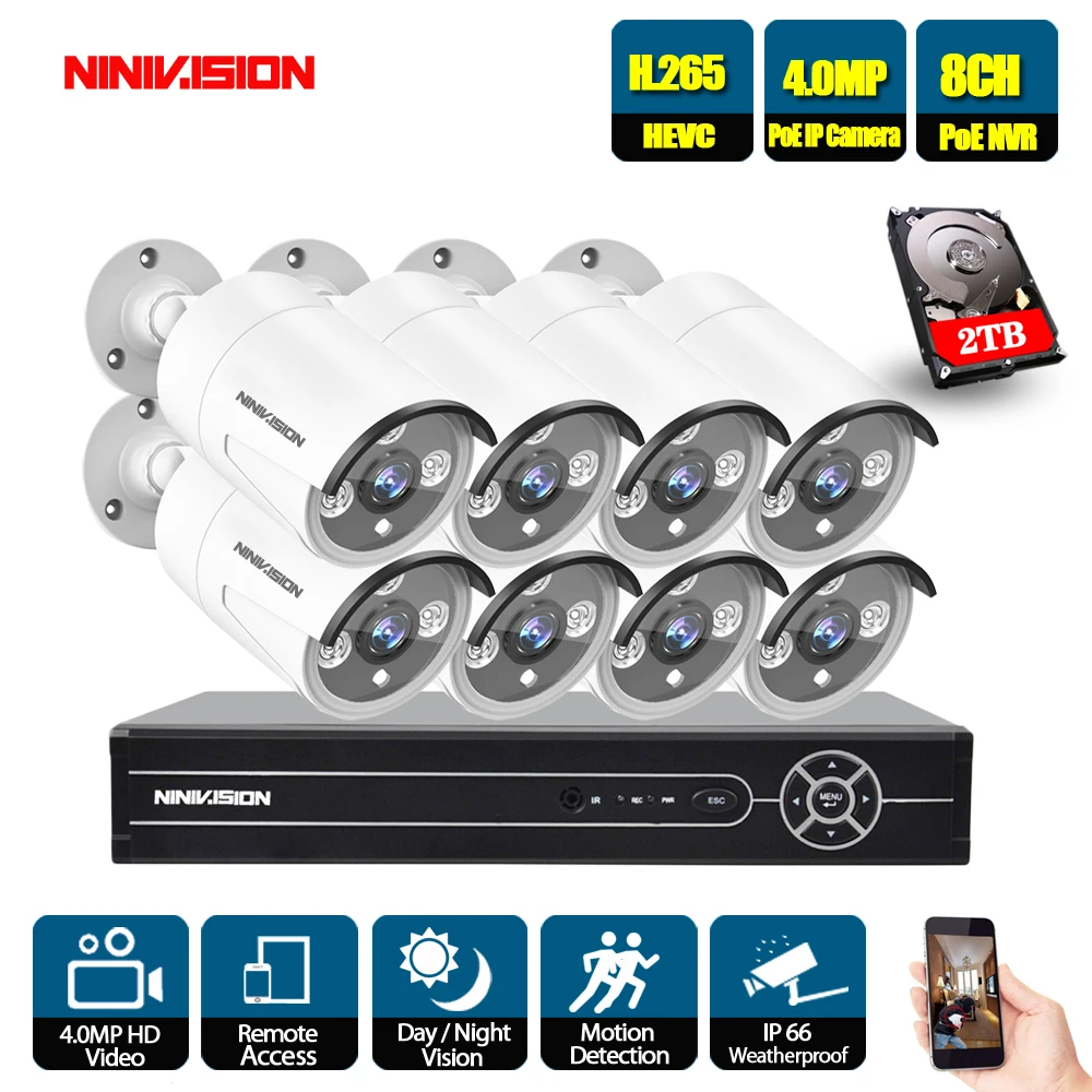  8CH 5MP 1080 P 4 K HDMI POE NVR Kit de sistema de cámara CCTV 4.0MP al aire libre de la cámara de s