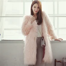 Осень зима новое пальто из искусственного меха розовый мех тонкий искусственный мех длинное пальто Женская мода милый розовый длинный мех