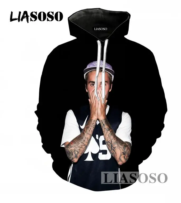 LIASOSO Large Size Men/Women Hoodies Hipster Long Sleeve Sweatshirt 3D
Print Singer Justin Bieber Pullover Hoodies Clothing T699