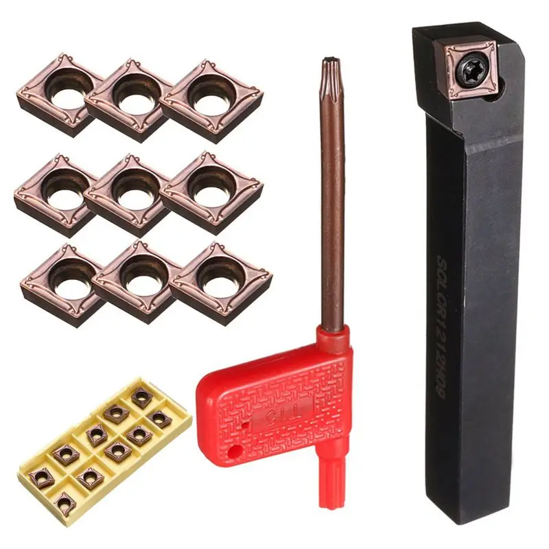 

SCLCR1212H09 12mm Lathe Turning Tool Holder with 10 x CCMT09T3 Carbide Inserts CNC
