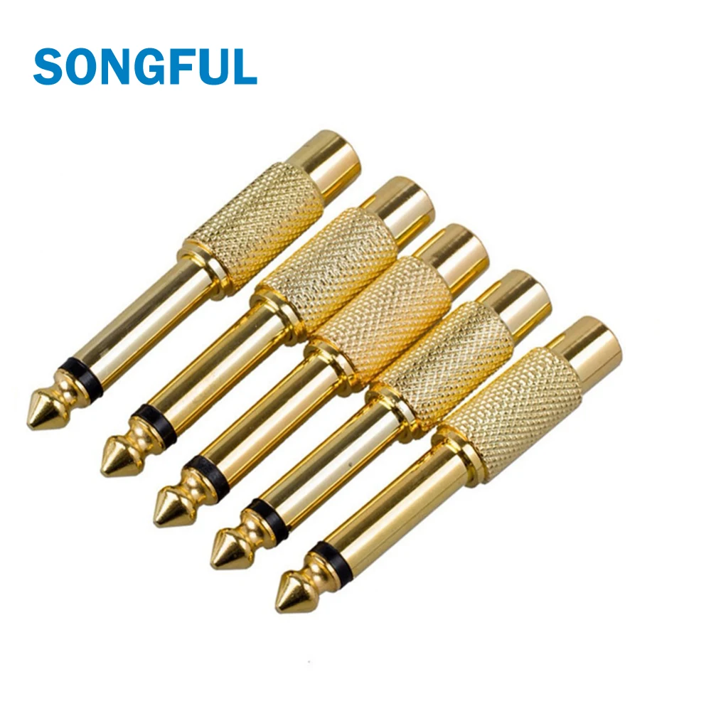 

5PCS Gold 6.35mm 1/4" Male Mono Plug to RCA Female 6.5mm Jack Audio Stereo Adapter Connector Plug TS Converter Sound Mixer