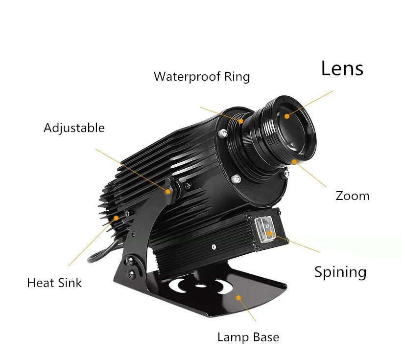 Алюминиевый сплав Серебряный Открытый 4500 люмен Гобо проектор водонепроницаемый 30 Вт 40 Вт 50 Вт 60 Вт 80 Вт 100 Вт заказное изображение проекторы светильник изображение