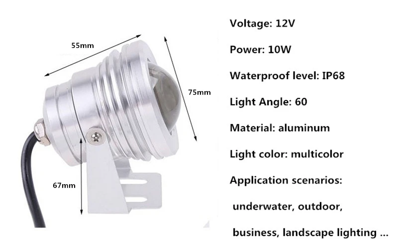 10 Вт RGB Светодиодный прожектор DC12V IP68 водонепроницаемый плавательный бассейн аквариум бассейн из нержавеющей стали автомобильный прожектор