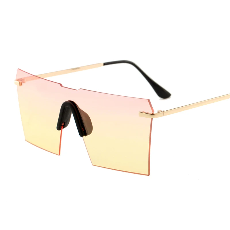 Роскошные большие прямоугольные женские солнцезащитные очки в винтажном стиле, трендовые дизайнерские цельные негабаритные солнцезащитные очки без оправы - Цвет линз: C7