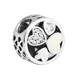 Подходит для Pandora Charms браслеты Hearts of Love Beads 925 пробы 100%-серебро-ювелирные изделия Бесплатная доставка