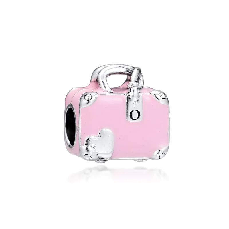 

Pink Enamel Suitcase Charm Beads for Bracelets Women 2019 Summer Jewelry Real 925 Sterling Silver Charm Beads for Jewelry Making