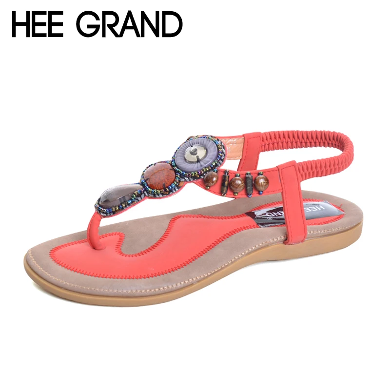 

HEE GRAND Summer Women Sandals 2017 String Bead Sweet Style Flip Flops Elastic Band Casual Flats Shoes Woman Size 35-40 XWZ777