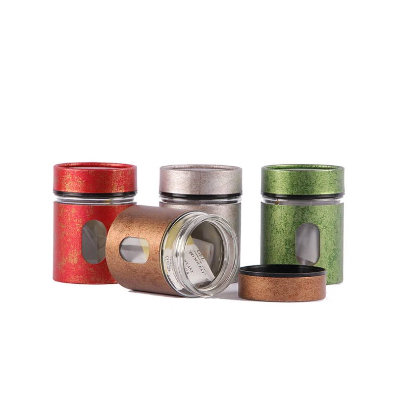 

Xin Jia Yi Packaging Glass Bottle Fancy Paper Tube and Plastic Screw Lid With Clear Window 500g Green Tea Colorful Boxes