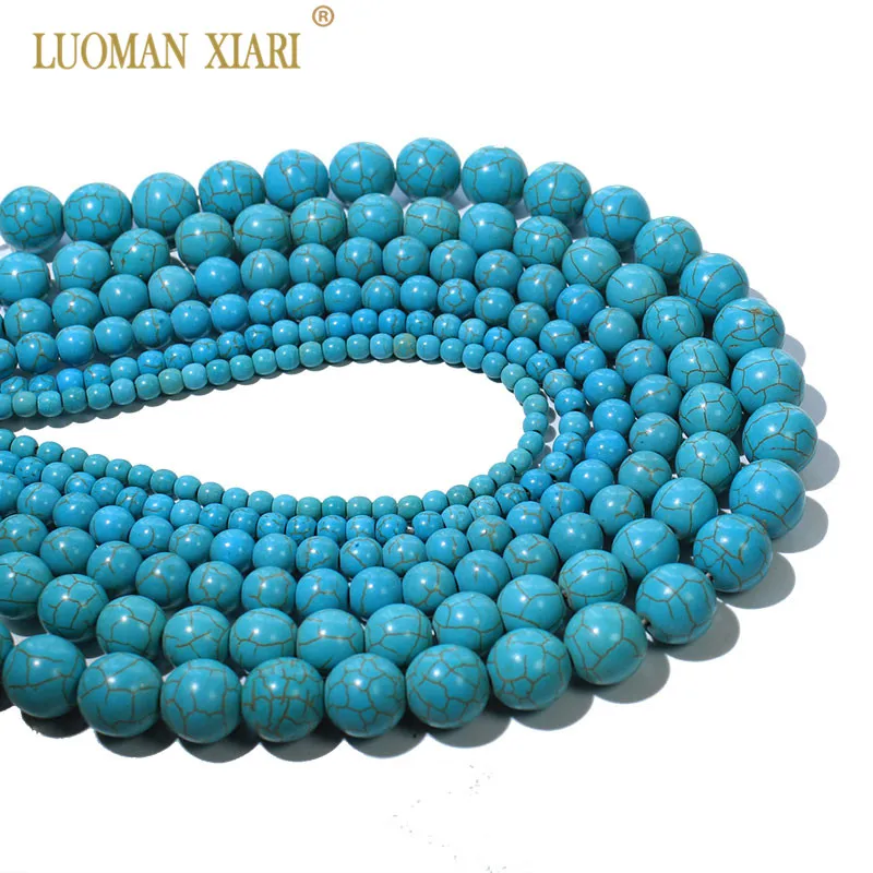 Perles rondes Turquoises bleues en pierre naturelle, pour la fabrication de bijoux, collier de 4 à 12mm, brin de 15 pouces, vente en gros