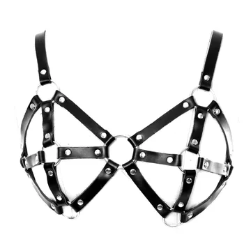 

Full Bra Chest Belt Metal Rivet Leather Harness Bra Adjust Plus Size Lingerie Hollow Out Goth Punk Festival Rave Dance Wear