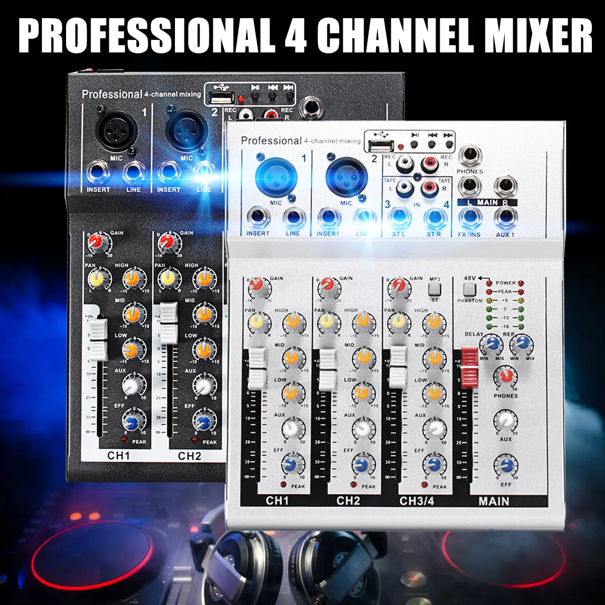 S SKYEE 4 канала Professional Live Mixing Studio Аудио Звук консоли 48 В в USB Микшер сетевой звуковой карты для Семья KTV